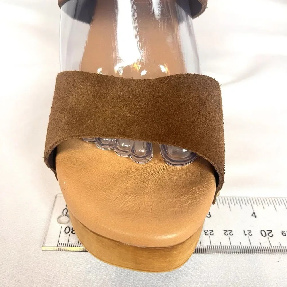 Ilaria Sartori Wooden Platform Suede Sandal Women's Size 38 US 7.5 Made In Italy